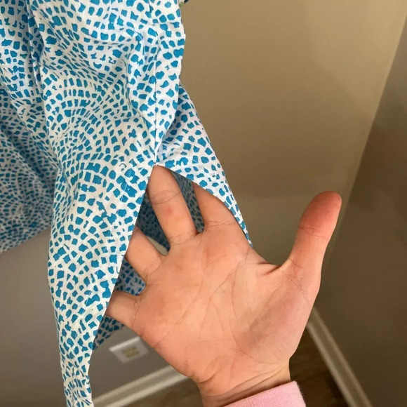 Foxcroft For Appleseeds Womens Blue Tunic Blouse 18 V Neck Geometric Long Sleeve - Picture 5 of 9